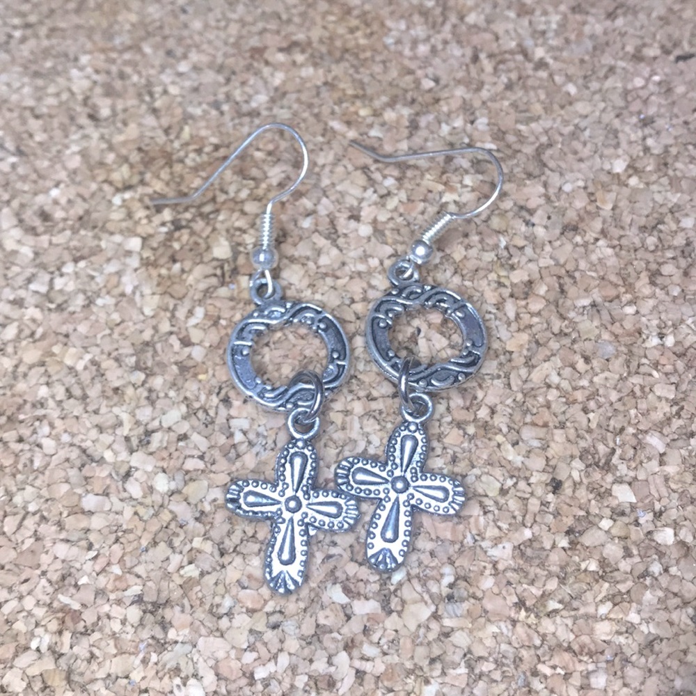 New Cross earrings in silver pewter color 1.5 inch